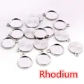 Basi rotonde per ciondoli placcate in rodio lucido per creare gioielli - 10mm / Bianco K/Argento