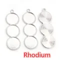 Three-hole vertical rhodium plated 12mm round tray base for DIY jewelry making - White Gold