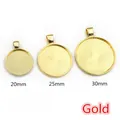 Detailed comparison of 20mm, 25mm, and 30mm round gold alloy pendant trays - Gold
