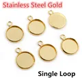 Set of six 12mm gold plated stainless steel bezel pendants with single loop for DIY jewelry - Water-Plated Gold Single Loop