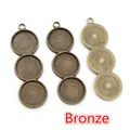 Three-hole bronze round bezel pendant trays for DIY jewelry making and gemstone settings - Antique Bronze