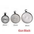 Three sizes of gun black round bezel trays showing sunray texture for DIY pendants - 20mm / Gun Black