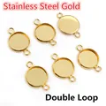 Golden double loop stainless steel pendant base for 12mm gemstones jewelry DIY - Water-Plated Gold Double Loop