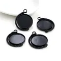Macro detail of black alloy bezel trays with beaded edges for DIY jewelry making - Black