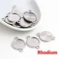 Bandeja redonda de aleación rodiada con dos anillas para creación de joyería artesanal - Bucle Doble (8mm) / Blanco K/Plata