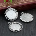 Antique silver 18mm round alloy pendant base with hollow floral edges for DIY jewelry making - Antique Silver Hollow Petal Round Tray (N1-21)