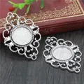 Antique silver Baroque style 18mm round gemstone pendant base with floral DIY connectors - Antique Silver Baroque Hollow Style (K1-15)