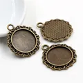 Antique bronze alloy cabochon base with intricate floral hollow frame for DIY jewelry - Antique Bronze Hollow Petal Round Tray (N1-22)