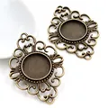 Bronze vintage filigree pendant tray with 18mm round base for DIY jewelry making - Antique Bronze Hollow Round Style (K1-16)