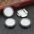 Set of 4 vintage silver alloy round 18mm tray bases for DIY bracelet pendant charms - Antique Silver Gear Edge Round Slider (K1-24)