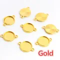 Round golden alloy pendant tray connector for DIY jewelry making with dual loops - Gold