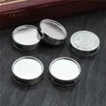 Five vintage silver alloy round connector beads with bezel trays on dark wood background - Antique Silver Side Hole Round Style (K1-25)