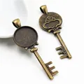 Vintage bronze mushroom key pendant with round base tray for DIY jewelry making - Antique Bronze Key Shape Tray Style (K1-14)