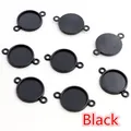 DIY black round alloy cabochon settings with double loop connectors for jewelry - Black
