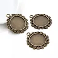 Three antique bronze 20mm round bezel trays with decorative scalloped edges for DIY jewelry - Hollow Fan Decorative Round Tray (N5-11)