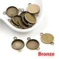 Bronze 8-25mm circular iron DIY pendant trays with double loops for jewelry making - Antique Bronze