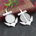 Silver anchor pendant tray with 20mm round base for DIY jewelry making accessories - Anchor Shaped Bezel Tray (D2-31)