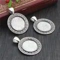 Three pieces of 18mm vintage alloy pendant trays with wavy edges for DIY jewelry making - Antique Silver Wavy Edge Round Base (N1-16)