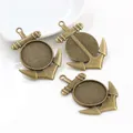 Three antique bronze anchor pendant bases for DIY jewelry making with 20mm round bezel - Antique Bronze