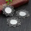 Three antique silver sunflower alloy pendant bases for DIY jewelry making on vintage wood - Antique Silver Dual Loop Sunflower Style (N1-14)