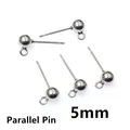Set of 5mm silver stainless steel ball stud earrings with hanging loops for DIY jewelry - Ball Style (AB6-23) / Silver