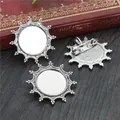 Vintage-Brosche aus Silberlegierung mit 20 mm runder Fassung für DIY-Schmuckprojekte - Antikes Silber Runder Sonnenblumenrand Stil (D2-43)