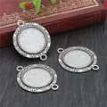 Retro silver alloy 20mm cabochon settings with leaf texture for DIY jewelry making - Antique Silver