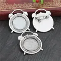 Silver alarm clock alloy DIY brooch base cabochon settings for jewelry making - Antique Silver
