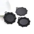 Matte black 20mm round daisy flower alloy pendant base for DIY jewelry making - Daisy Flower Round Base (D1-02)