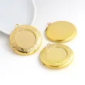 Engraved copper round floral locket pendant in gold finish for DIY jewelry making - Gold