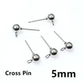 Set of 5mm silver stainless steel ball earring studs with loop for DIY jewelry making - Round Bead Style (W6-53) / Silver