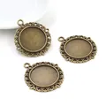 Three antique bronze alloy round pendant trays with vintage lace edges for DIY jewelry making - Hollow Floral Round Tray (D3-03)