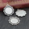 Three antique silver daisy flower pendant bases for DIY jewelry making and resin crafts - Daisy Pattern Round Tray (D1-32)