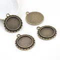 Vintage bronze 20mm round pendant tray setting for DIY jewelry making accessories - Beaded Wave Round Tray (N5-23) / Antique Bronze