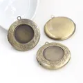 Three-piece vintage round copper locket pendants with floral engravings and DIY base - Antique Bronze Brushed