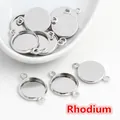 Rhodium plated round iron bezel connector for DIY jewelry making and gemstone settings - White K/Silver