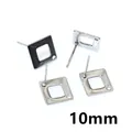 Silver square 10mm stainless steel earring posts with loop for DIY jewelry making - Hollow Square Style (M5-50) / Silver
