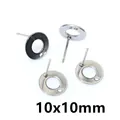 Silver stainless steel 10x10mm round geometric earring studs with hanging hole for DIY - Hollow Round Disc Style (N7-34) / Silver