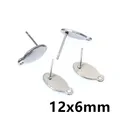 Set of four 12x6mm silver oval stainless steel earring stud bases with hanging loops - Oval Style (T6-46)
