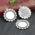 Three pieces of vintage silver sunflower DIY pendant trays with 20mm round bezel setting - Sunflower Shaped Tray (D2-40)