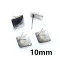 Polished 10mm square stainless steel stud earring posts with loop for DIY jewelry making - Square Style (X5-44)