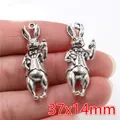 Retro silver rabbit charm in suit for DIY jewelry, alloy animal pendant 37x14mm - Antique Silver Suit Rabbit (Q3-03)