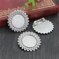 Antique silver sunflower alloy brooch base with 20mm tray for DIY jewelry making - Antique Silver Sunflower Shape Style (D1-21)