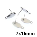 Set of four 7x16mm oval stainless steel earring posts with DIY loops in silver finish - Large Oval Style (X5-50)