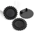 Set of 3 matte black sunflower brooch trays with 20mm round base for DIY jewelry - Black Sunflower Shape Style (D1-05)
