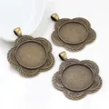 Three bronze flower alloy pendant base settings for 25mm round time gems DIY jewelry - Flower Retro Pendant Base Style (A6-13)