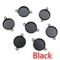 Set of 7 matte black round iron jewelry base connectors with double hanging loops - Black
