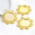 Close-up of golden sunflower alloy pendant bases for DIY jewelry making and glass cabochons - Gold Sunflower Style (A4-37)