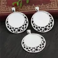 Three antique silver round pendant trays with star cutouts on dark wood background - Hollow Five-Pointed Star Decor Style (A6-39) / Silver
