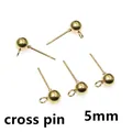 Golden 5mm stainless steel ball ear studs with loop for DIY jewelry making - Gold Bead Style (G3-14)